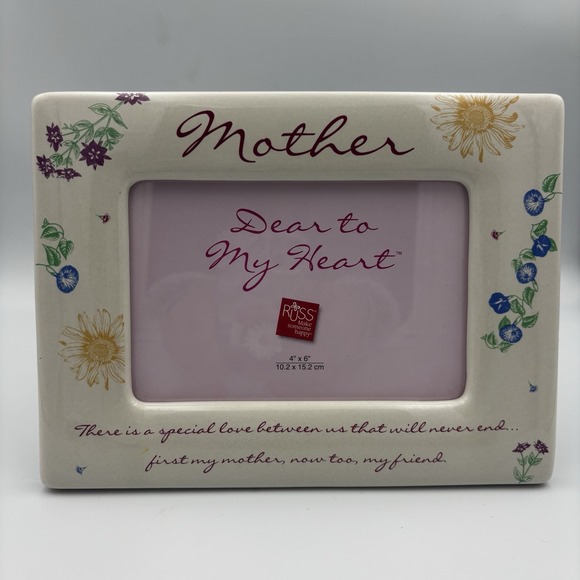 Russ Berrie Other - Russ Berrie Mother Picture Frame 4" x 6" Ceramic Floral Design NEW Beige Gift